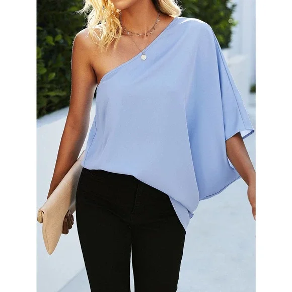 Off the shoulder One Shoulder Batwing Sleeve Blouse boho burgundy - Picture 7 of 10